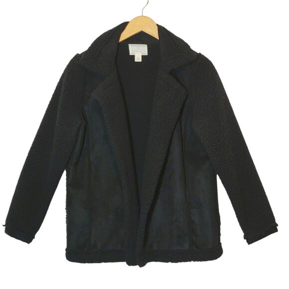 Caslon Black Faux Suede Sherpa Jacket Open Front Cozy Casual Fall Layering M - Picture 1 of 12